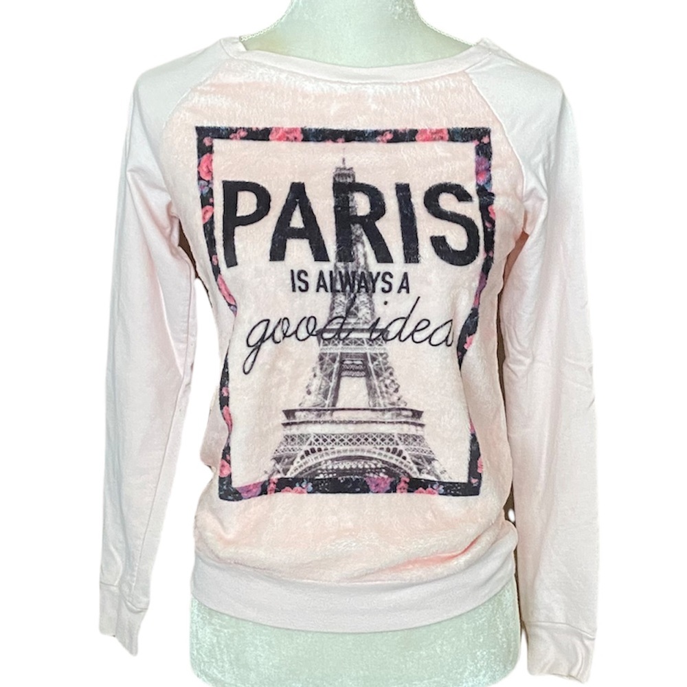 Cold Crush Pink‎ Paris Long Sleeve Light Swatshirt sz XS